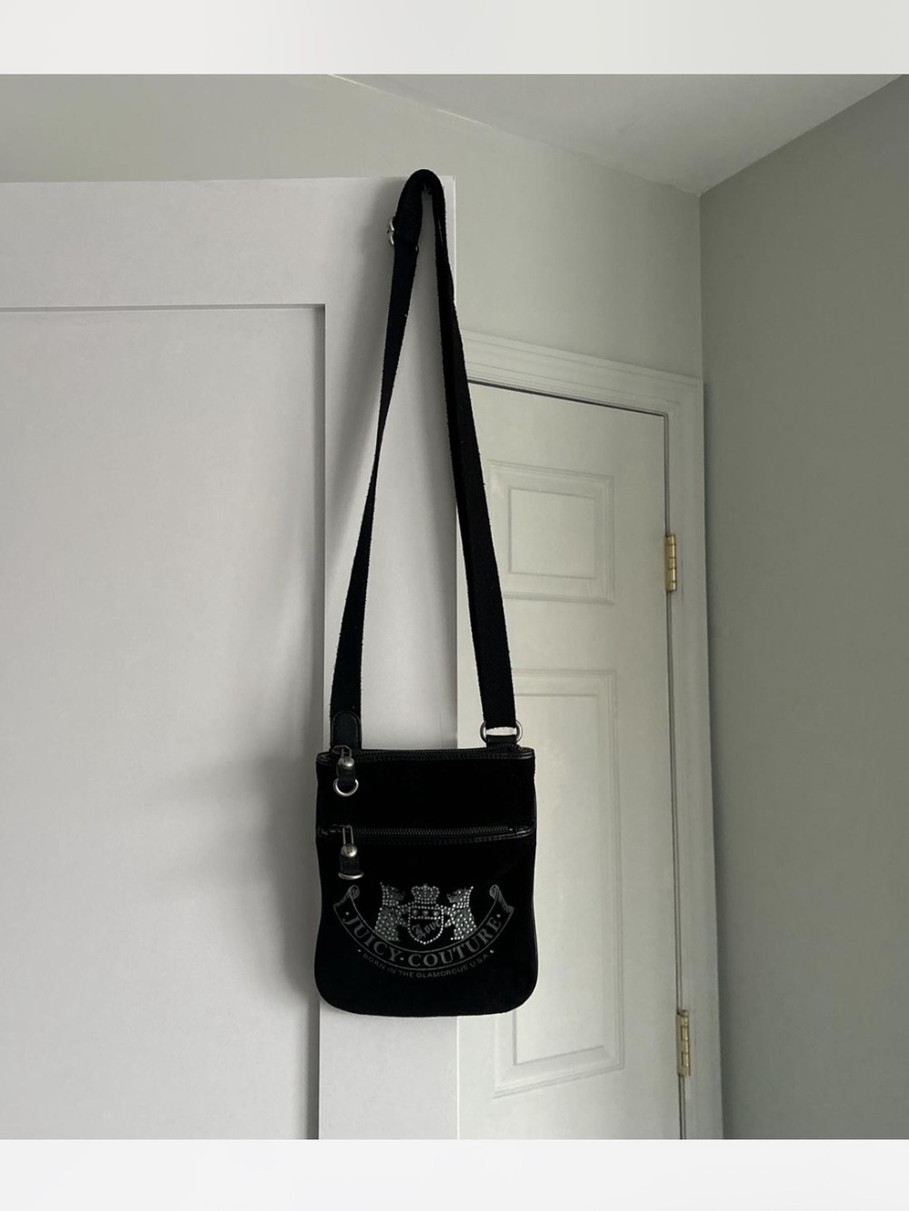 Juicy Couture Black Rhinestone Logo Crossbody Bag